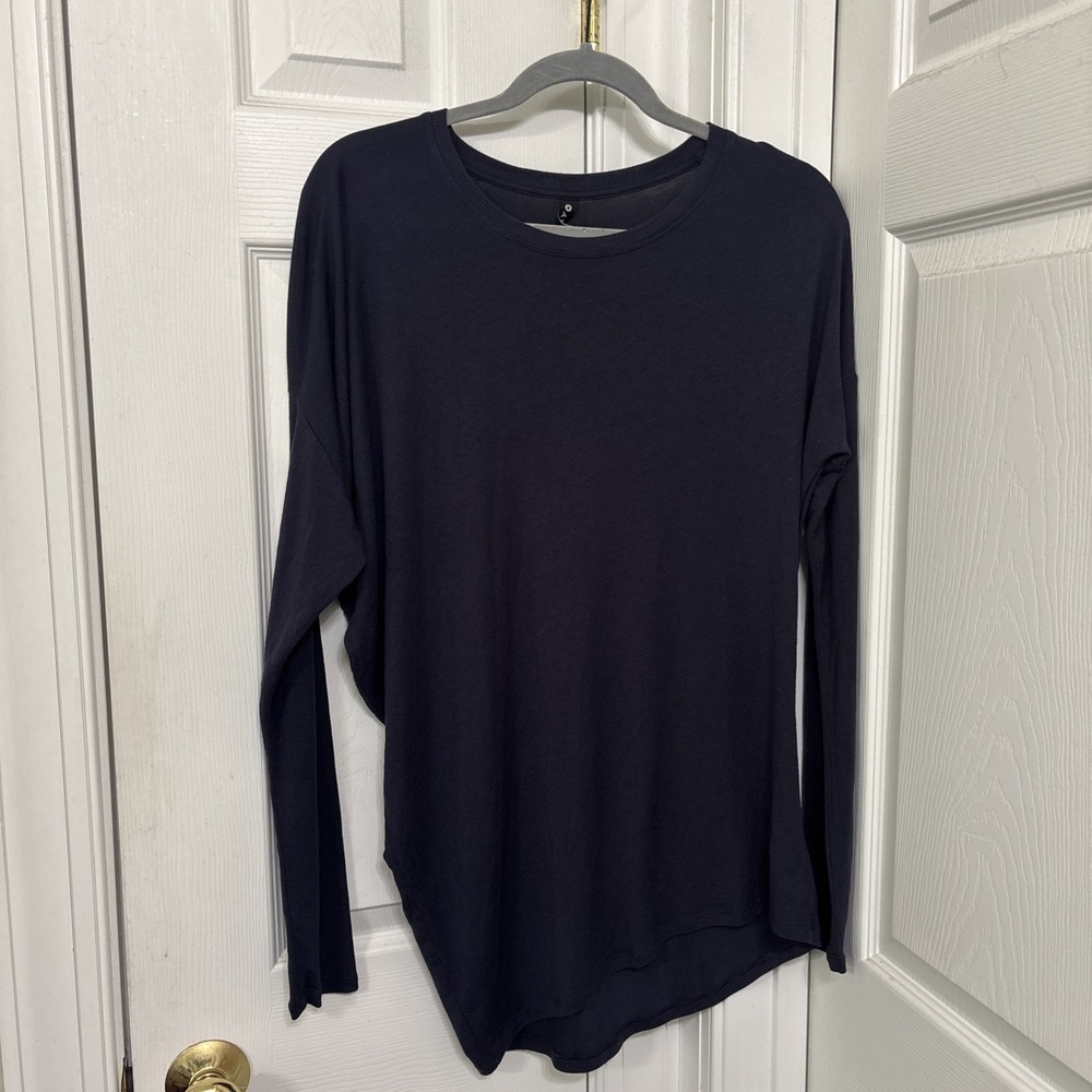 Athleta Womens Asymmetrical Stretch Knit Top Navy Blue Yoga Athleisure 631815 S